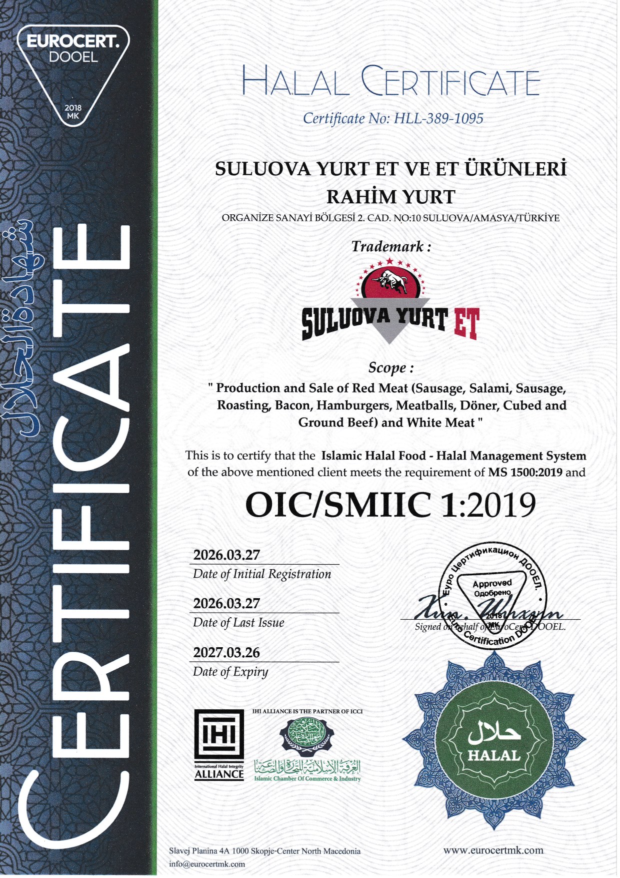 OIC/SMIIC 1:2019 · MS 1500:2019 Helal Gıda ve Helal Yönetim Sistemi sertifikası